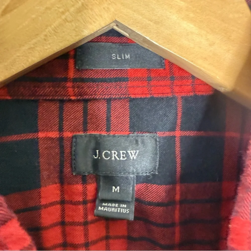 J.Crew Slim Fit Flannel Shirt Men’s Medium Red Black Plaid 100% Cotton
